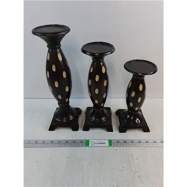 (3) Brown Pedestal Candle Stands-(9.5",12",14") Tall-Base-4.25"x4.25"