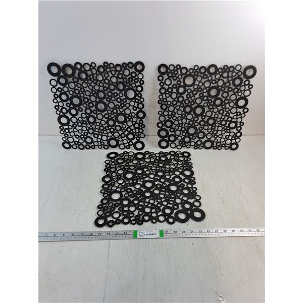 (3) Black Flat Design Wall Decor: 14"x14"