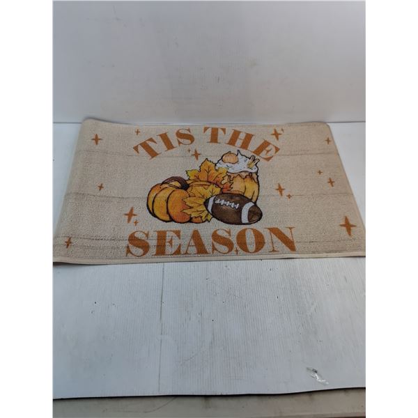 (1) Outdoor Football/Thanksgiving Mat 29"x18',(4) Seasonal Pillow Covers-17"x17"