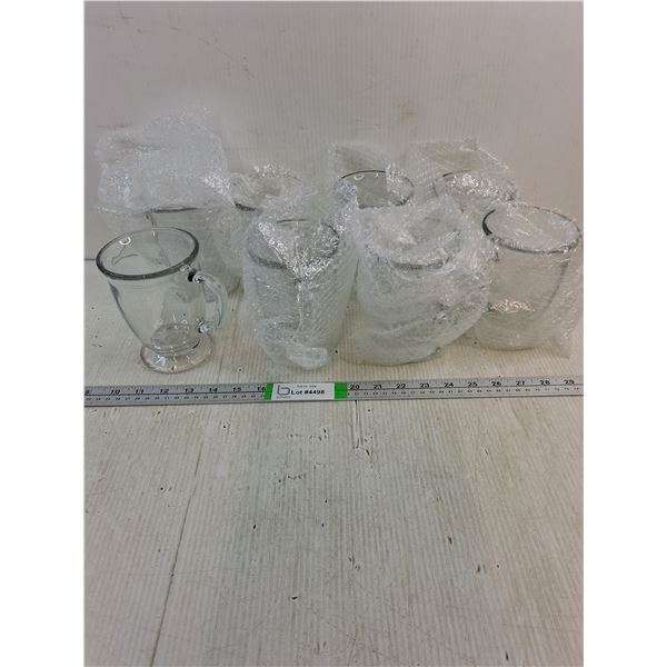 (8) NIB Anchor Hocking Clear Glass Pedestal Mugs-16 Oz. Size
