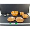 Image 1 : Fire King Lustreware Dish Set & Whale Salt & Pepper Shakers