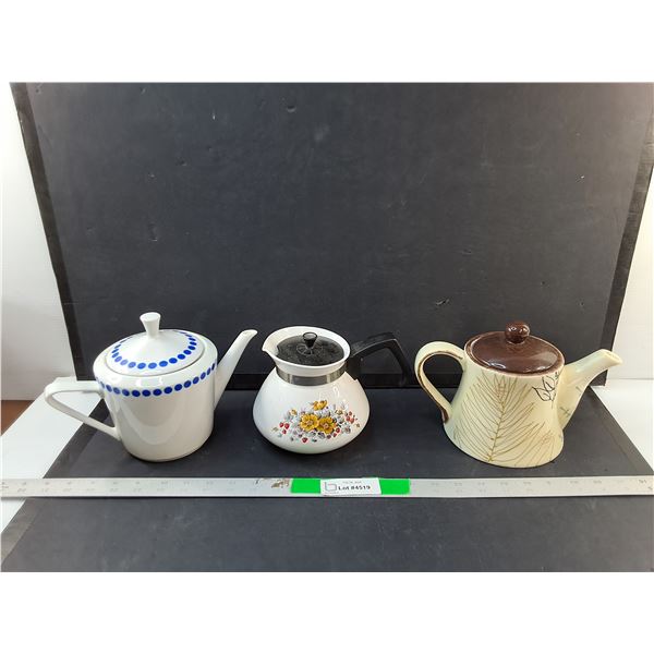 (3) Ceramic Teapots- Corning Ware, Misc.