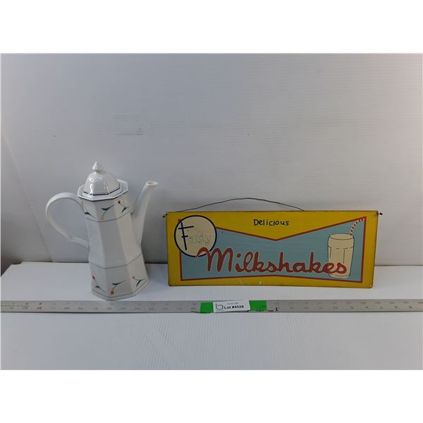 Frosty Milkshakes Metal Sign 15.25" & Fine China Teapot
