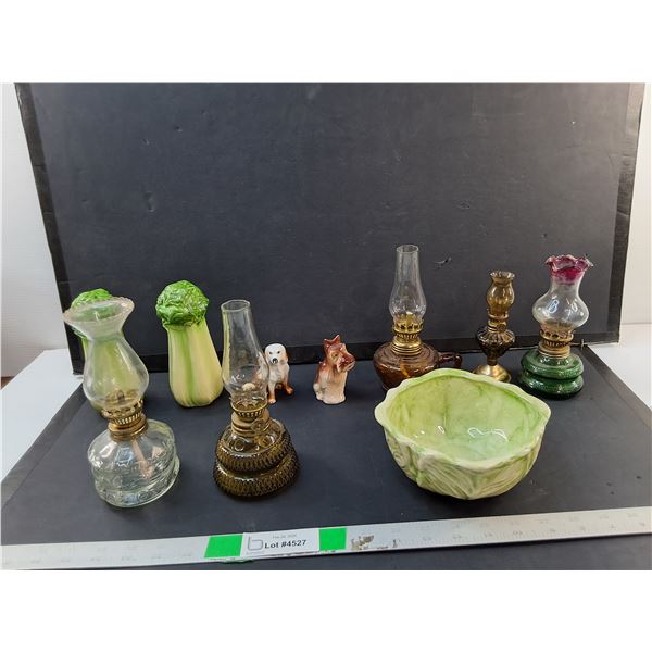 Celery Style Salt & Pepper Shakers, Miniature Oil Lamps, Cabbage Style Bowl, Misc - PICK UP