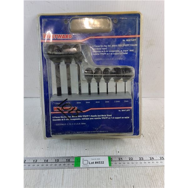 NOS 8 Piece Hex Key Set,Metric with TPR/PP T-Handle and Metal Stand