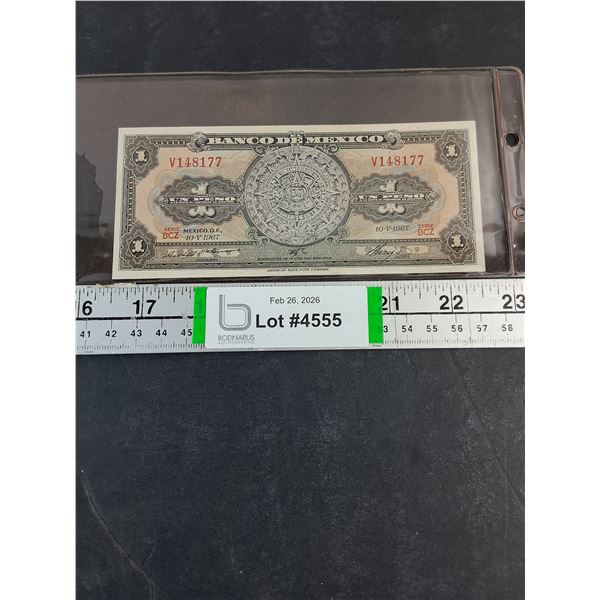 (1) 1967 Un Peso Mexico Bank Note-Very Good