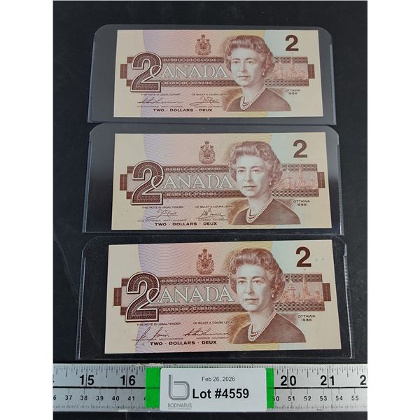 (3) 1986 2 Dollar Bird Series-Uncirculated