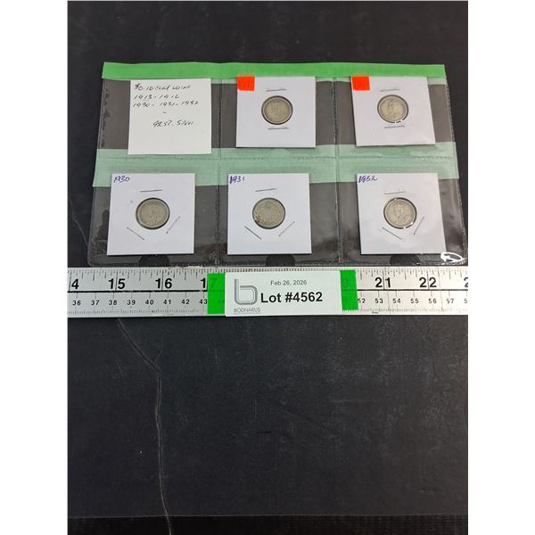 (5) 1913-16-30-31-32 Canada 10 Cent Coins-92.5% Silver