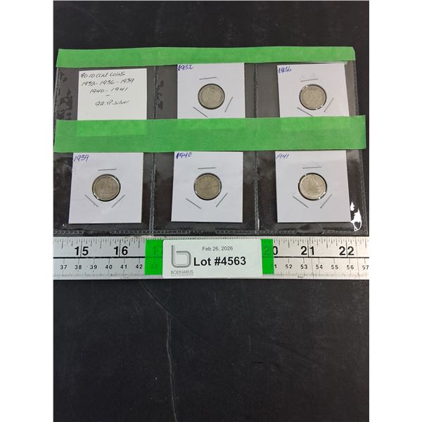 (5) Canadian Dimes-1932,36,39,40,41- 92.5% Silver