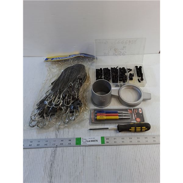 Assorted- 10 Bungee, Allen Bolts, Punch, Screwdriver,  Fitting