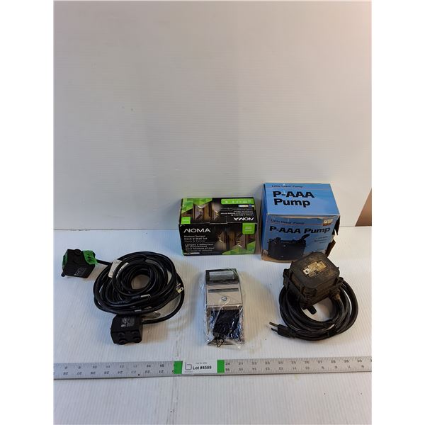 Assorted Electrical- Submersible Pump  (3/8 & 1/4) Deck and Fence Light (1)