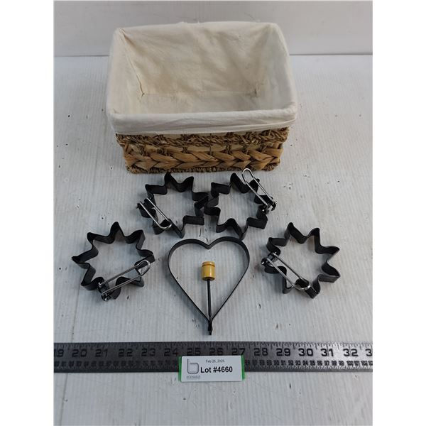 Wicker Basket & Assorted Cookie Cutters