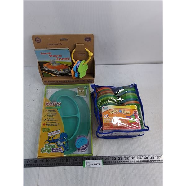 (3) NIB Baby/Toddler Food Containers & Book w/Car Keys