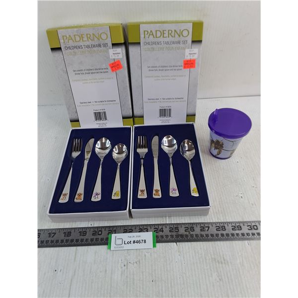 (2)  Paderno Child's Cutlery Sets, New Sippy Cup