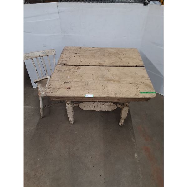 * Antique Wooden Dining Table w/single repairable chair - Cannot Ship