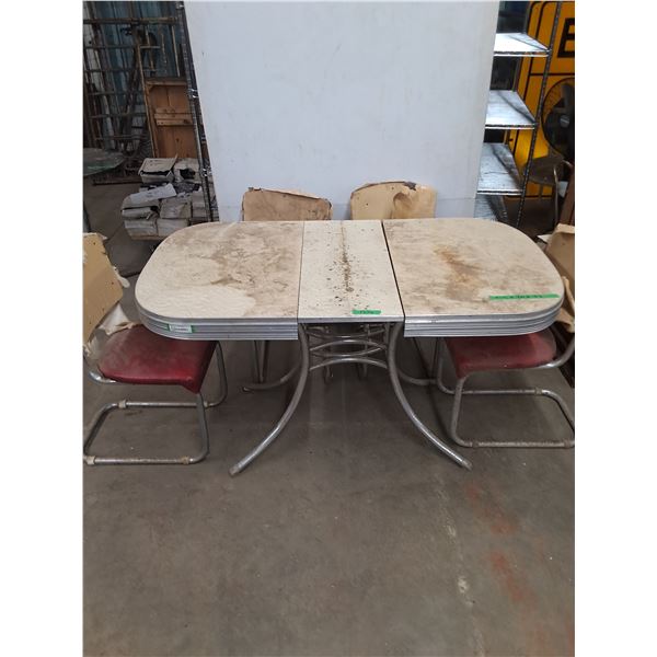 * Vintage Arborite Spring-Leaf Dining Table w/4 Chairs - All As is - Cannot Ship