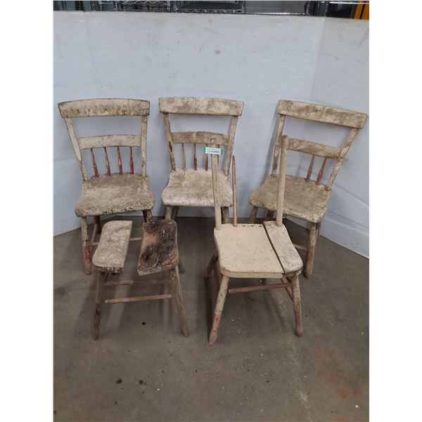 * (5) Vintage Wooden Dining Chairs (2 Partials) - All As is - Pickup Only