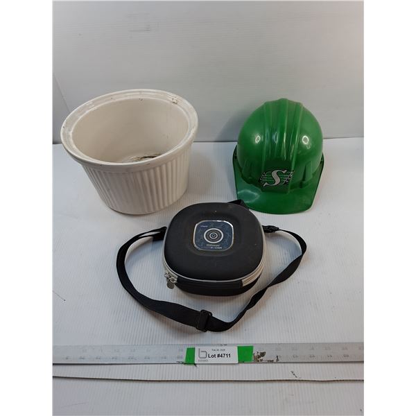 Ceramic Planter 7", Sask. Roughriders Safety Helmet & Camera Bag