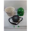 Image 1 : Ceramic Planter 7", Sask. Roughriders Safety Helmet & Camera Bag