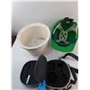 Image 2 : Ceramic Planter 7", Sask. Roughriders Safety Helmet & Camera Bag