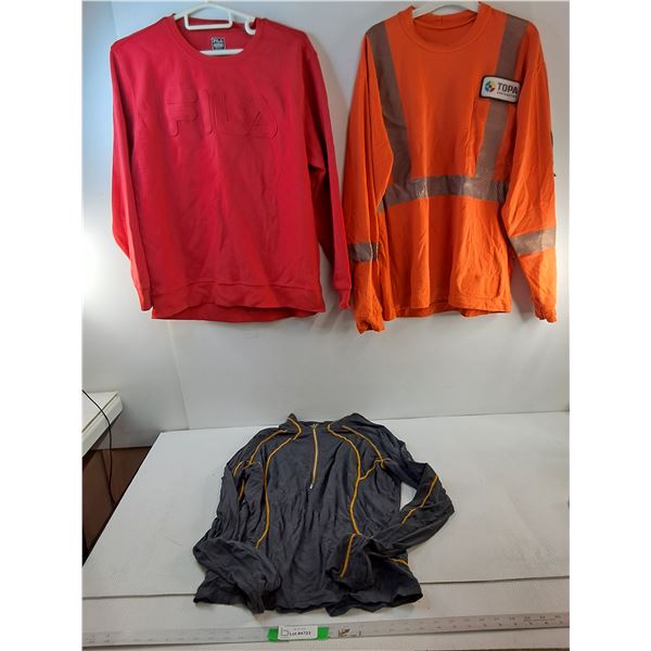 (3) Men's Shirts- Mountain Equip.- M, Fila & Topa Contracting- XL