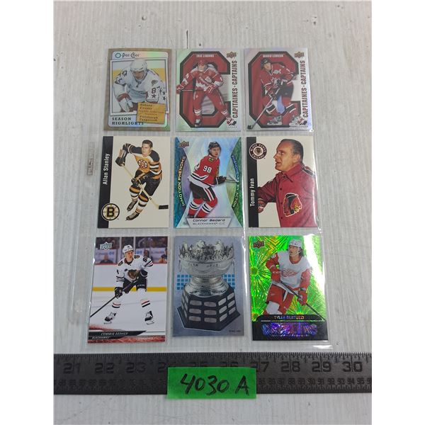 (9) Assorted NHL Collector Cards (Bedard Rookie, Mario Lemieux, Eric Lindros) - Unauthenticated