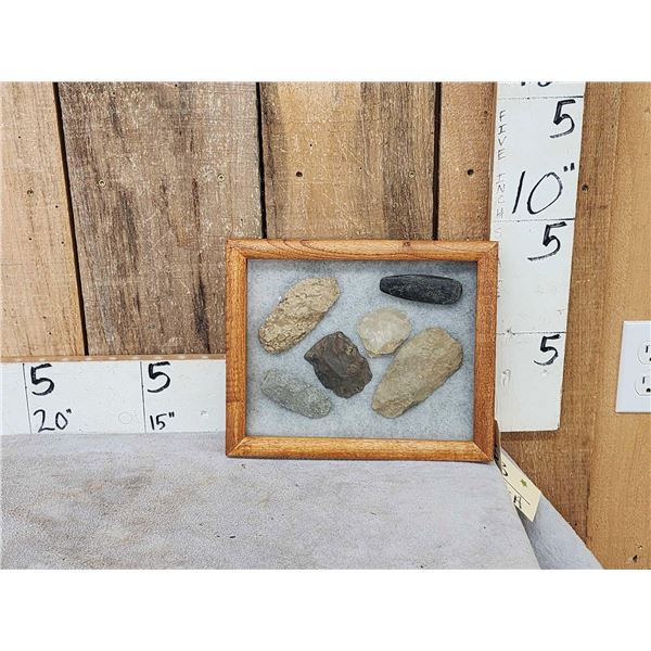 Group Of Native American Artifacts In A Frame