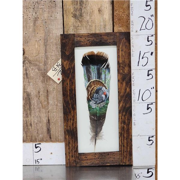 Hand Painted Turkey Feather In Frame