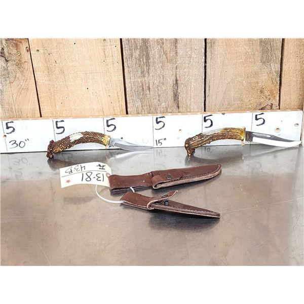 2 Antler Handle Fixed Blade Knives By Al's Customs