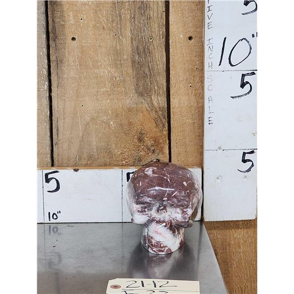 Hand Carved Human Skull In Strawberry Jasper Stone