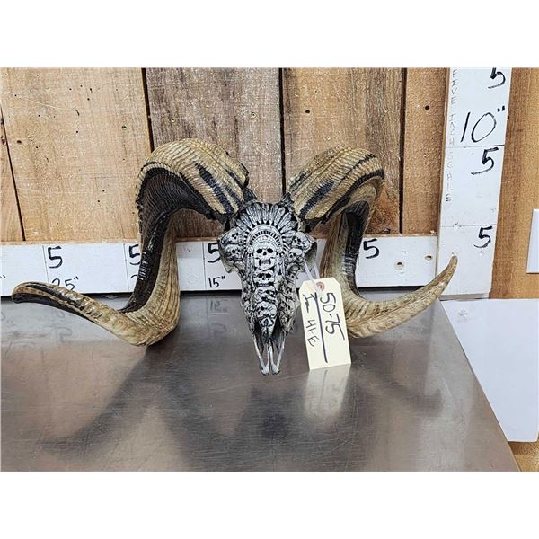 Spectacular Hand Carved Ram Sheep Skull Taxidermy