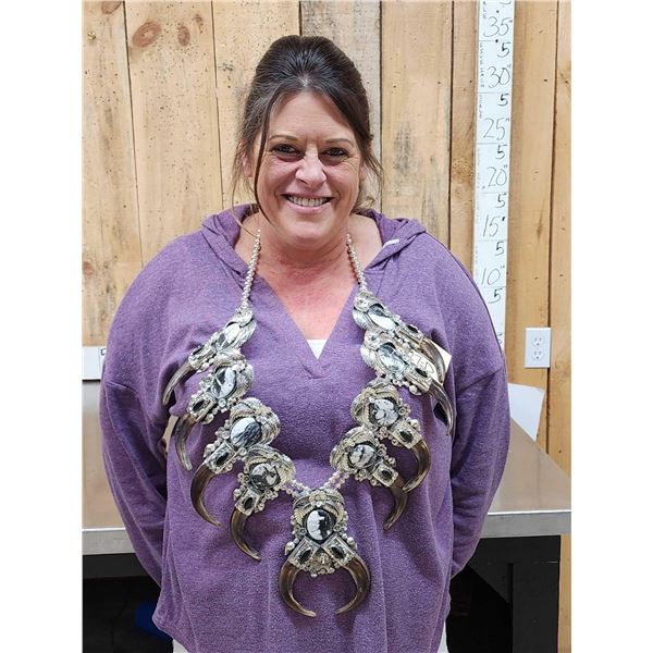 Spectacular Kenny Ray McNeilly Sterling Silver & Grizzly Bear Claw Navajo Style Squash Blossom