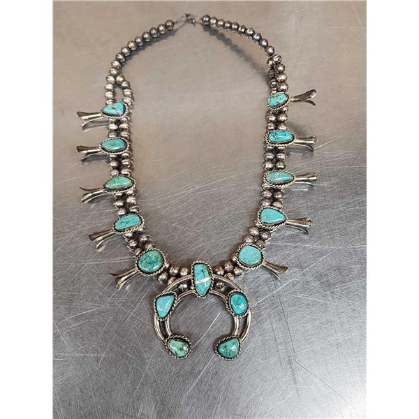 Vintage Navajo Sterling Silver Squash Blossom Necklace