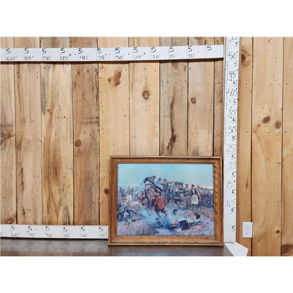 C.M. Russell Print " Bronc To Breakfast "