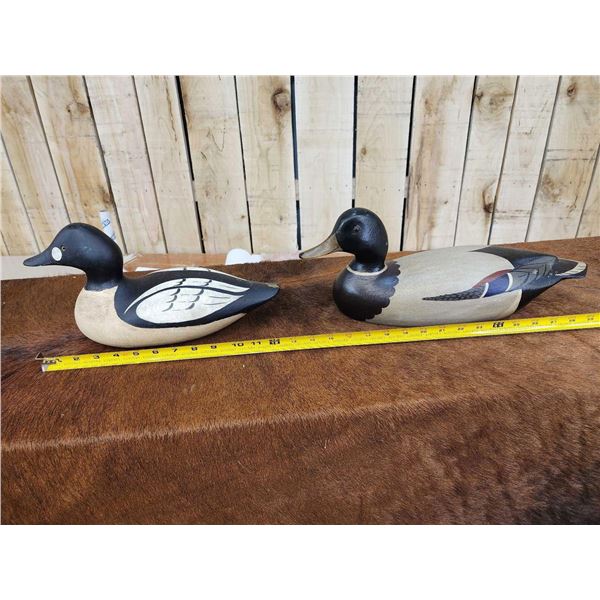 2 Hand Carved Wooden Duck Decoys