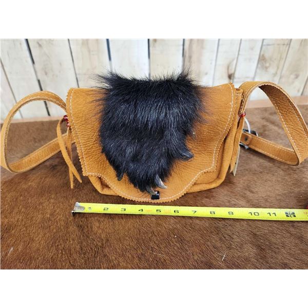 Native American Style Buckskin & Black Bear Paw Purse