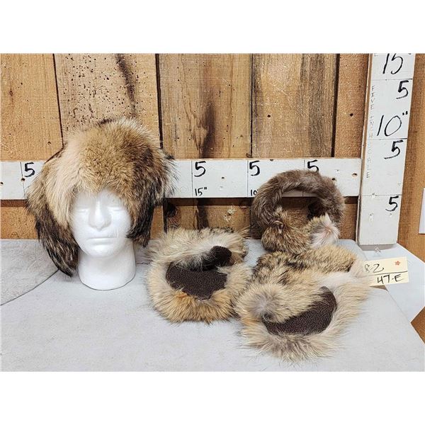 Coyote Fur Hat Ear Muffs & Mittens