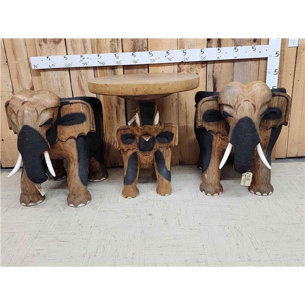 Awesome Hand Carved Wooden Elephant Table & Chairs