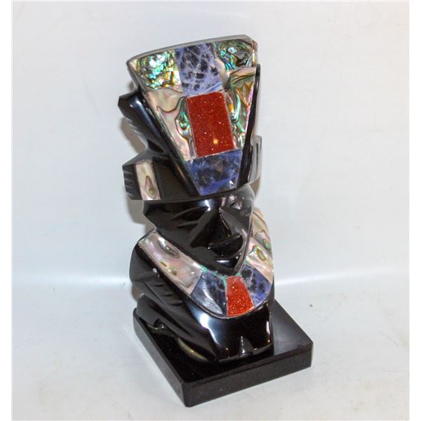 OBSIDIAN STATUE WITH OTHER GEMSTONE ACCENTS