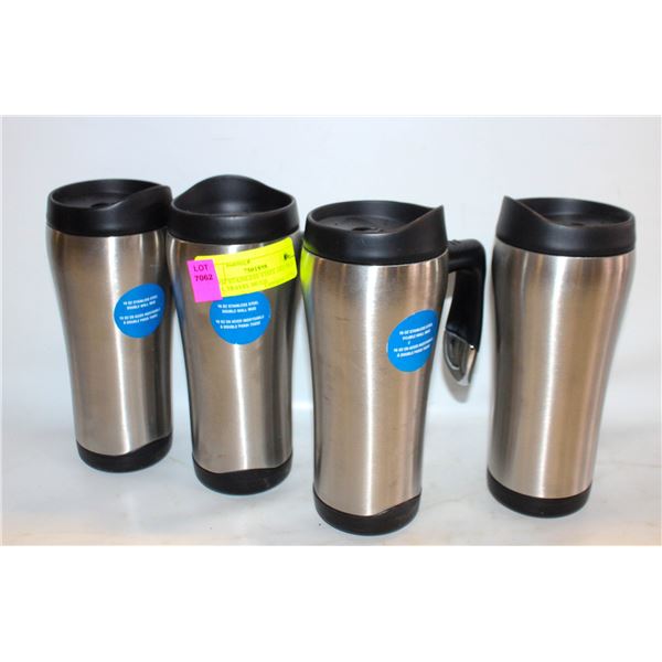 4 16 OZ STAINLESS STEEL DOUBLE WALL TRAVEL MUGS