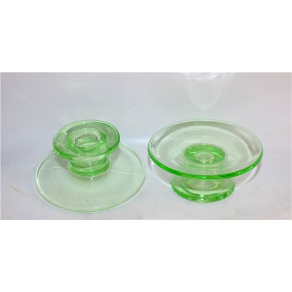 URANIUM GLASS CANDLESTICK HOLDERS MATCHING