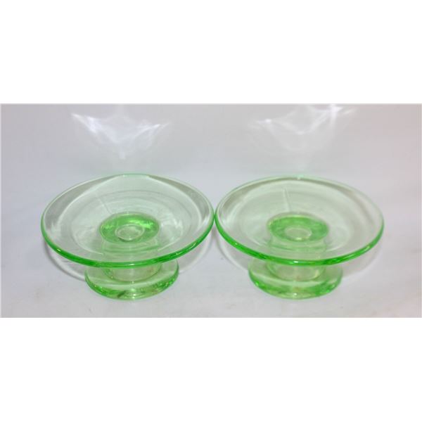 URANIUM GLASS CANDLESTICK HOLDERS MATCHING