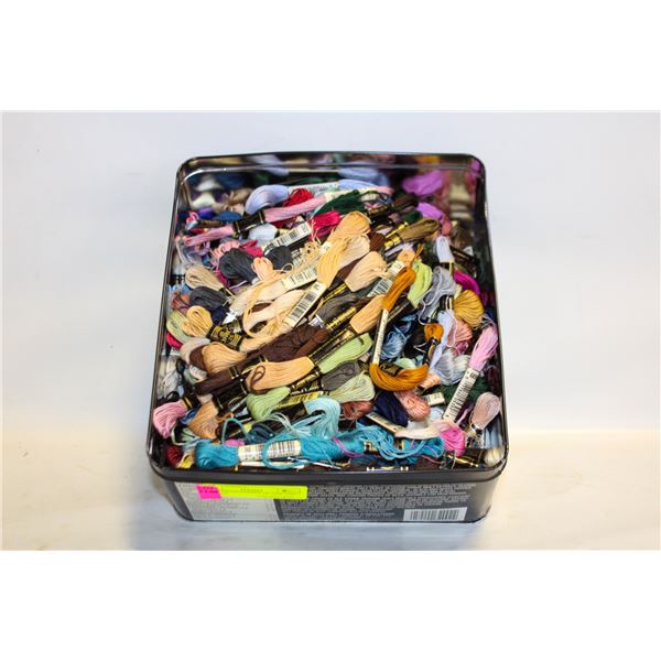 TIN WITH HUNDREDS OF NEW DMC THREAD