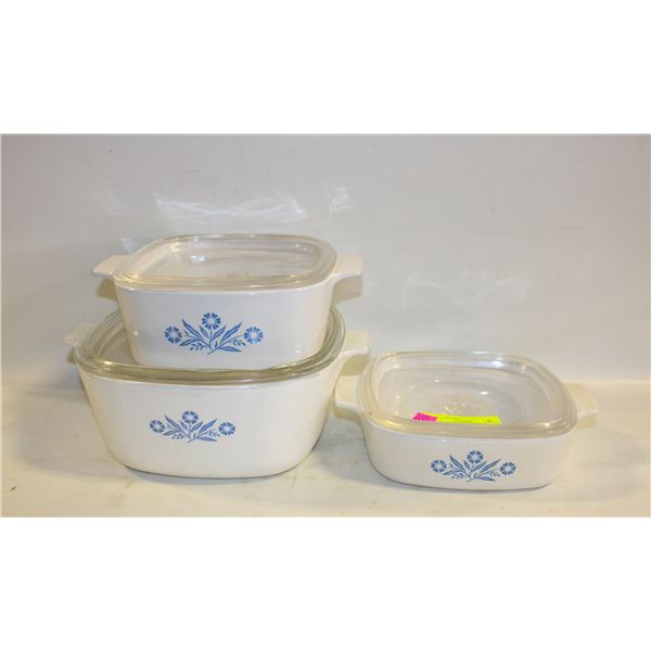 3 VTG CORNFLOWER BAKERS WITH LIDS