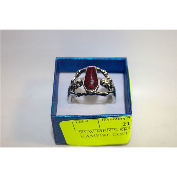 NEW MEN’S SKULL BAT RING VAMPIRE COFFIN