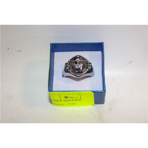 NEW SKULL BLACK FLAMES BIKERS RING SZ 8