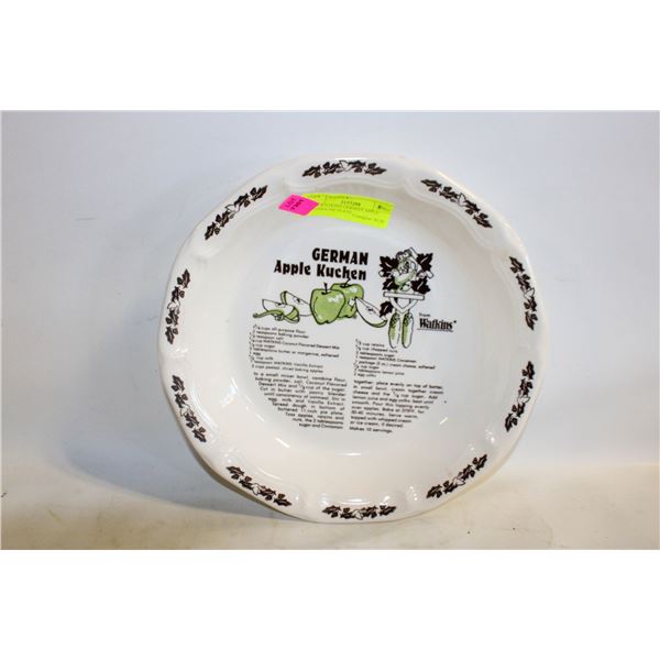 VTG WATKINS GERMAN APPLE KUCHEN PIE PLATE