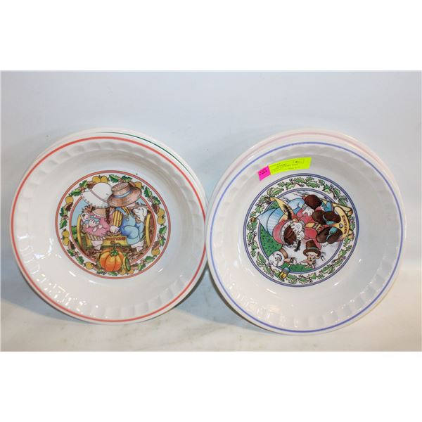 4 VTG WATKINS COUNTRY KIDS RECIPE PIE PLATES