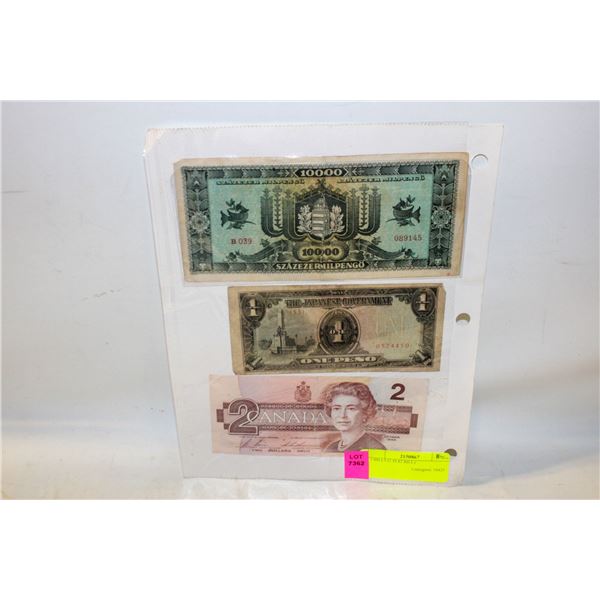 3 BILLS (1 IS $2 BILL)