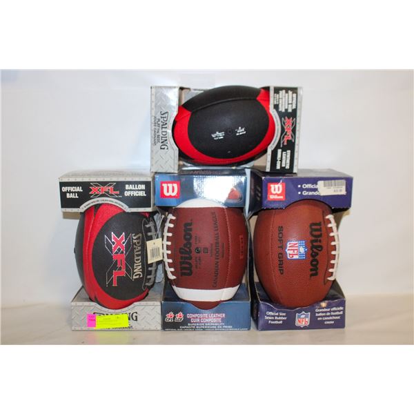 LOT OF 4 NEW SPALDING AND WILSON FOOTBALLS